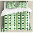 thumbnail image 1 of Floral Duvet Cover Set, Clovers Vertical Lines and Dots Irish Traditional Floral Pattern, Decorative 3 Piece Bedding Set with 2 Pillow Shams, Queen Size, Lime Green Dark Green, by Ambesonne, 1 of 3