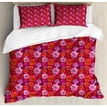 thumbnail image 1 of Floral Duvet Cover Set, Colorful Daffodil Season Spring Season Fragrance Bouquets Design, Decorative 3 Piece Bedding Set with 2 Pillow Shams, Calking Size, Pink Dark Magenta and Scarlet, by Ambesonne, 1 of 3