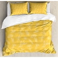 thumbnail image 1 of Floral Duvet Cover Set, Continuing Pattern of Botanical Items Forest Wildflowers Outline Drawings, Decorative 3 Piece Bedding Set with 2 Pillow Shams, Queen Size, Mustard and White, by Ambesonne, 1 of 3