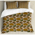 thumbnail image 1 of Floral Duvet Cover Set, Continuous Layout of Dahlia Flowers in Vintage Style Print, Decorative 3 Piece Bedding Set with 2 Pillow Shams, Queen Size, Olive Green Marigold, by Ambesonne, 1 of 2