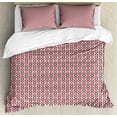 thumbnail image 1 of Floral Duvet Cover Set, Continuous Leaves Circles Cutsy Vintage Illustration, Decorative 3 Piece Bedding Set with 2 Pillow Shams, King Size, Dark Coral Sea Blue, by Ambesonne, 1 of 2