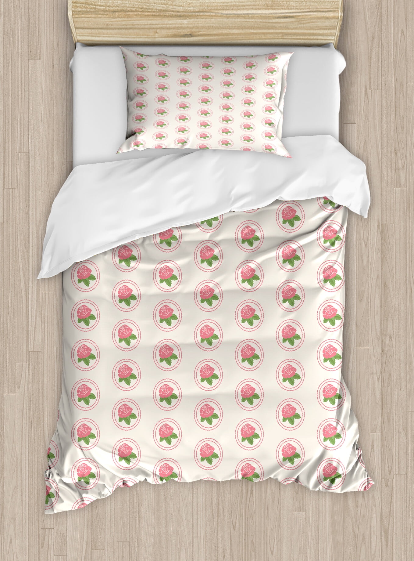 Pale Pink Floral Twin Duvet Cover Set with Pillow Sham