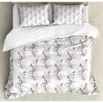 thumbnail image 1 of Floral Duvet Cover Set, Curvy Flower Branches Leaves Black and Red Dotted Buds Spring Theme Pattern, Decorative 3 Piece Bedding Set with 2 Pillow Shams, King Size, Red Black White, by Ambesonne, 1 of 3