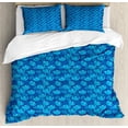 thumbnail image 1 of Floral Duvet Cover Set, Digitally Generated Repetitive Monotone Silhouettes, Decorative 3 Piece Bedding Set with 2 Pillow Shams, Queen Size, Sky Blue Cobalt Blue, by Ambesonne, 1 of 3
