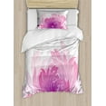 thumbnail image 1 of Floral Duvet Cover Set, Fantasy World Blooming Petals Feminine Composition, Decorative 2 Piece Bedding Set with 1 Pillow Shams, Twin Size, Fuchsia White, by Ambesonne, 1 of 3