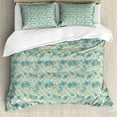 thumbnail image 1 of Floral Duvet Cover Set, Flower Silhouettes and Curved Leafy Branches in Repeated Pattern Image, Decorative 3 Piece Bedding Set with 2 Pillow Shams, King Size, Pale Seafoam Multicolor, by Ambesonne, 1 of 3