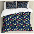 thumbnail image 1 of Floral Duvet Cover Set, Flowers Twigs Lemon Blossom Berries in Dark Spring Tones Pattern, Decorative 3 Piece Bedding Set with 2 Pillow Shams, Calking Size, Night Blue Multicolor, by Ambesonne, 1 of 3