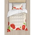 thumbnail image 1 of Floral Duvet Cover Set, Illustration of a Card Poppy Flowers Floral Arrangement Pattern Art, Decorative 2 Piece Bedding Set with 1 Pillow Shams, Twin Size, Red and Beige, by Ambesonne, 1 of 3