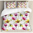 thumbnail image 1 of Floral Duvet Cover Set King Size, Blurry Hazy Toned Vibrant Magnolia Flower Daffodil Petals Blossoms Watercolor Print, Decorative 3 Piece Bedding Set with 2 Pillow Shams, Multicolor, by Ambesonne, 1 of 3