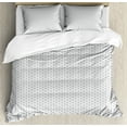 thumbnail image 1 of Floral Duvet Cover Set King Size, Connecting 6 Petal Flower Silhouettes in Greyscale Tones Garden Artwork, Decorative 3 Piece Bedding Set with 2 Pillow Shams, Pale Taupe and White, by Ambesonne, 1 of 3