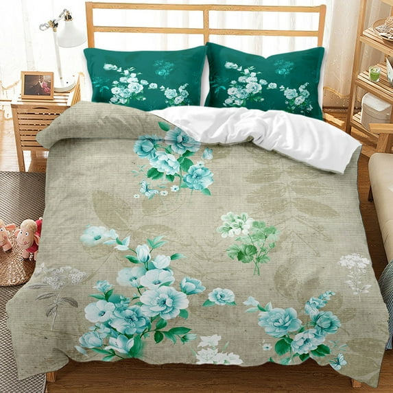 Floral Duvet Cover Set King/ Size Light Purple European Style Flowers Branch Pattern Polyester Comforter Cover Denim Color