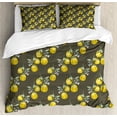 thumbnail image 1 of Floral Duvet Cover Set, Lemon Branches with Petals Growth Essence Nature Themed Print, Decorative 3 Piece Bedding Set with 2 Pillow Shams, King Size, Olive Green Yellow, by Ambesonne, 1 of 3