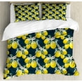 thumbnail image 1 of Floral Duvet Cover Set, Lemon Tree with Flowering Plant Blooms Botany Eco Evergreen Leaves Art, Decorative 3 Piece Bedding Set with 2 Pillow Shams, Queen Size, Olive Green Yellow, by Ambesonne, 1 of 3