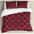 thumbnail image 1 of Floral Duvet Cover Set, Mandala Motif Inspired Oriental Round Flower Petals Leaves Ethnic Folk, Decorative 3 Piece Bedding Set with 2 Pillow Shams, Queen Size, Dark Fuchsia Dried Rose, by Ambesonne, 1 of 3