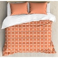 thumbnail image 1 of Floral Duvet Cover Set, Modern Tile Pattern of Flowers Petals and Dots Geometrical Simplistic, Decorative 3 Piece Bedding Set with 2 Pillow Shams, King Size, Orange White, by Ambesonne, 1 of 3