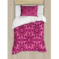 thumbnail image 1 of Floral Duvet Cover Set, Oriental Ornamental Flower Pattern Folk Effects Traditional Ottoman, Decorative 2 Piece Bedding Set with 1 Pillow Shams, Twin Size, Pink Dark Magenta, by Ambesonne, 1 of 3