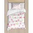 thumbnail image 1 of Floral Duvet Cover Set, Pastel Hand Painted Watercolor Style of Ornamental Flowers and Leaves, Decorative 2 Piece Bedding Set with 1 Pillow Shams, Twin Size, White Pink Pale Yellow, by Ambesonne, 1 of 3