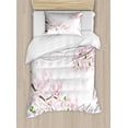 thumbnail image 1 of Floral Duvet Cover Set, Pastel Tone Sakura Flower Branches in Cherry Blossom Tender Nature, Decorative 2 Piece Bedding Set with 1 Pillow Shams, Twin Size, Umber Green, by Ambesonne, 1 of 3