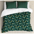 thumbnail image 1 of Floral Duvet Cover Set, Pattern of Christmas Tree Ornamental Plants, Decorative 3 Piece Bedding Set with 2 Pillow Shams, Calking Size, Hunter Green Multicolor, by Ambesonne, 1 of 3