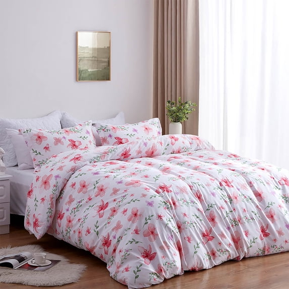 Floral Duvet Cover Set Peach Blossom Twin
