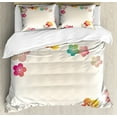 thumbnail image 1 of Floral Duvet Cover Set Queen Size, Abstract Cartoon Like Contemporary Japanese Asian Art Flowers Ombre Colored Image, Decorative 3 Piece Bedding Set with 2 Pillow Shams, Multicolor, by Ambesonne, 1 of 3