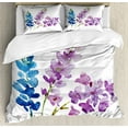 thumbnail image 1 of Floral Duvet Cover Set Queen Size, Branches of Watercolor Flowers in Spring Color Shades Lavender and Violet Bouquet, Decorative 3 Piece Bedding Set with 2 Pillow Shams, Multicolor, by Ambesonne, 1 of 3