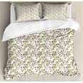 thumbnail image 1 of Floral Duvet Cover Set Queen Size, Vintage Pattern with Fuchsia Flower and Blossoming Spring Foliage, Decorative 3 Piece Bedding Set with 2 Pillow Shams, Olive Green Pink and Purple, by Ambesonne, 1 of 3