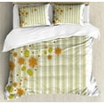 thumbnail image 1 of Floral Duvet Cover Set, Retro Flourishing Spring Flowers and Swirled Branches on Striped Background, Decorative 3 Piece Bedding Set with 2 Pillow Shams, King Size, Green Orange White, by Ambesonne, 1 of 3