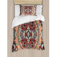 thumbnail image 1 of Floral Duvet Cover Set, Theme Ukrainian Carpet Design with Flowers Paisley Pattern Illustration, Decorative 2 Piece Bedding Set with 1 Pillow Shams, Twin Size, Salmon Sky Blue, by Ambesonne, 1 of 3