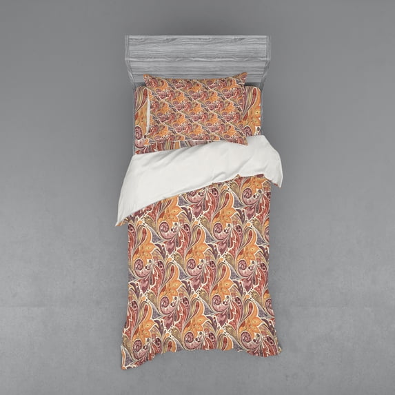 Ambesonne Floral Bedding Set 3 Pcs, Paisley Leaf Pattern, Twin, Multicolor