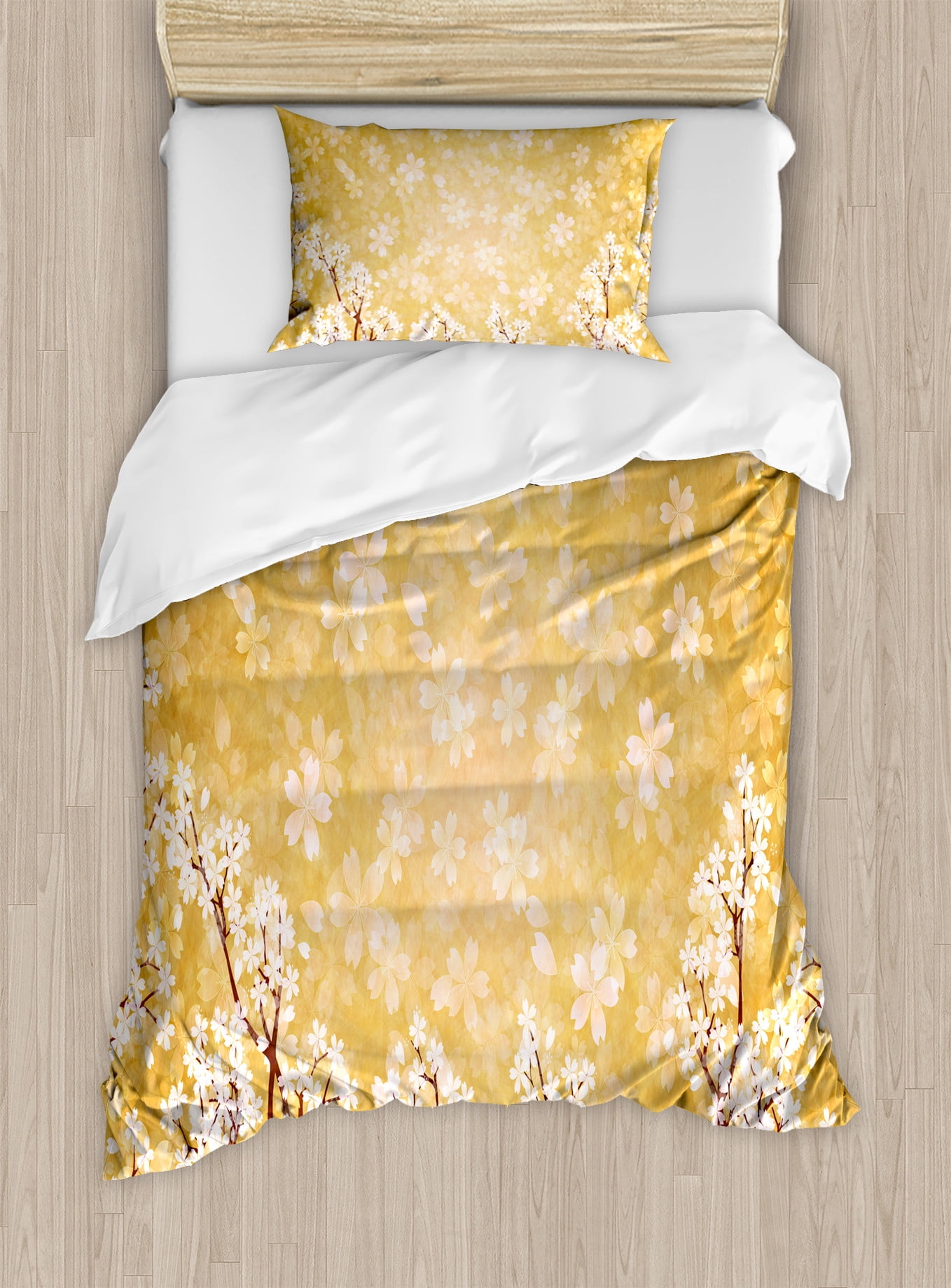 Yellow and White Floral Twin Duvet Cover Set