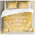 thumbnail image 1 of Floral Duvet Cover Set, Trees Blossoms Buds Flowers of Spring Season Pedals Bodies Wind Nature Image, Decorative 3 Piece Bedding Set with 2 Pillow Shams, King Size, Yellow and White, by Ambesonne, 1 of 3