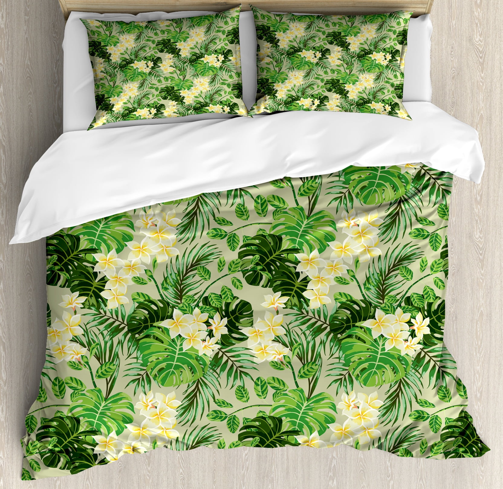Floral Duvet Cover Set Tropical Monstera Palm Leaves And Flowers On