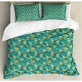 thumbnail image 1 of Floral Duvet Cover Set, Tulip Flowers on Wavy Background, Decorative 3 Piece Bedding Set with 2 Pillow Shams, King Size, Teal Earth Yellow, by Ambesonne, 1 of 3