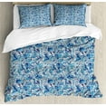 thumbnail image 1 of Floral Duvet Cover Set, Turkish Ceramic Art Swirled Nature Leaves Middle Eastern Design Print, Decorative 3 Piece Bedding Set with 2 Pillow Shams, King Size, Blue Navy and Green, by Ambesonne, 1 of 3