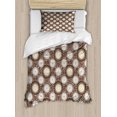 thumbnail image 1 of Floral Duvet Cover Set Twin Size, Contrasting Pattern of Abstract Dahlia Flowers with Large Petals, Decorative 2 Piece Bedding Set with 1 Pillow Sham, Dark Brown Tan Eggshell White, by Ambesonne, 1 of 3