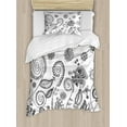 thumbnail image 1 of Floral Duvet Cover Set Twin Size, Doodle Style Circular Swirled Flower Petals Butterfly Leaves Curved Branches Design, Decorative 2 Piece Bedding Set with 1 Pillow Sham, Black White, by Ambesonne, 1 of 3