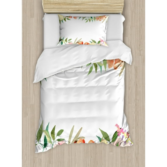 Floral Duvet Cover Set Twin Size, Flower Petals with Soft Pastel Tones Bouquet Blooms Shabby Colors Feminine Motif, Decorative 2 Piece Bedding Set with 1 Pillow Sham, Multicolor, by Ambesonne