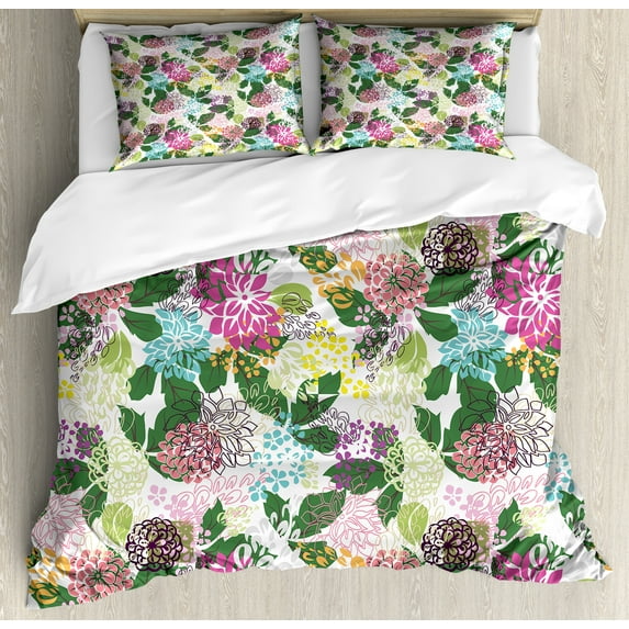 Floral Duvet Cover Set, Vibrant Flower Bouquet Botanical Beauty Blooms Inspiration Lifestyle Image, Decorative 3 Piece Bedding Set with 2 Pillow Shams, King Size, Multicolor, by Ambesonne