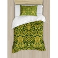thumbnail image 1 of Floral Duvet Cover Set, Victorian Baroque Flower Motifs with Swirl Petals and Branches Print, Decorative 2 Piece Bedding Set with 1 Pillow Shams, Twin Size, Green Earth Yellow, by Ambesonne, 1 of 3