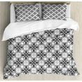 thumbnail image 1 of Floral Duvet Cover Set, Victorian Lace Flower Pattern Curved Blooms Lines Vintage Work of Art Print, Decorative 3 Piece Bedding Set with 2 Pillow Shams, Calking Size, Black Pale Grey, by Ambesonne, 1 of 3