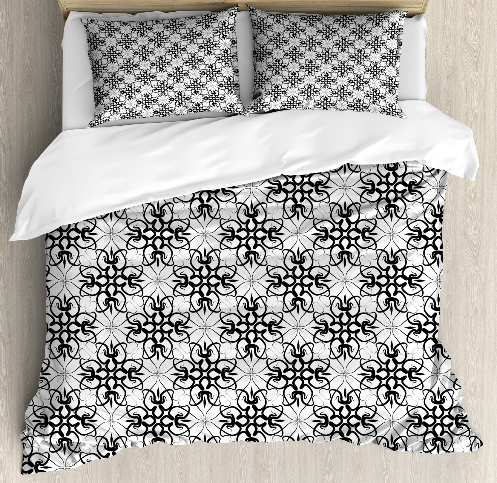 Floral Duvet Cover Set, Victorian Lace Flower Pattern Curved Blooms ...