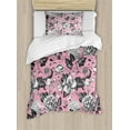 thumbnail image 1 of Floral Duvet Cover Set, Vintage Big Garden Flowers with Leaves Tulips Buds Art Sketchy Image, Decorative 2 Piece Bedding Set with 1 Pillow Shams, Twin Size, Coral Black and White, by Ambesonne, 1 of 3