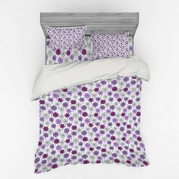 Floral Duvet Cover Set, Vintage Colors Pattern with Blossoming Flowers Spring Season Bouquet, Bedding Set with Shams and Fitted Sheet, 3 Sizes, by Ambesonne