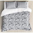 thumbnail image 1 of Floral Duvet Cover Set, Vintage Look Poppy Flowers Monochrome Sketch Style on Plain Background, Decorative 3 Piece Bedding Set with 2 Pillow Shams, King Size, Dark Blue Grey and White, by Ambesonne, 1 of 3