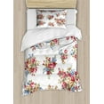 thumbnail image 1 of Floral Duvet Cover Set, Vintage Rose Flower Bouquets Romance Love Wedding Themed Nostalgic Image, Decorative 2 Piece Bedding Set with 1 Pillow Shams, Twin Size, Dark Coral Blue Tan, by Ambesonne, 1 of 3