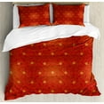 thumbnail image 1 of Floral Duvet Cover Set, Warm Toned Blossoms with Dotted Swirly Lines in Baroque Rococo Effects Design, Decorative 3 Piece Bedding Set with 2 Pillow Shams, Queen Size, Paprika Mustard, by Ambesonne, 1 of 3