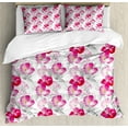 thumbnail image 1 of Floral Duvet Cover Set, Watercolor Poppy Flowers Vivid Color Environment Image Romantic Plants, Decorative 3 Piece Bedding Set with 2 Pillow Shams, King Size, Magenta Pink Grey, by Ambesonne, 1 of 3