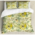 thumbnail image 1 of Floral Duvet Cover Set, Watercolor Style Illustration of Rhythmic Blossoms in Pastel Colors, Decorative 3 Piece Bedding Set with 2 Pillow Shams, King Size, Pastel Green Multicolor, by Ambesonne, 1 of 3