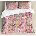 thumbnail image 1 of Floral Duvet Cover Sets, Modern Retro Mix Abstract with Sketchy Circles Creative Swirls Art, Bedding Set with 2 Duvet Covers & 4 Pillowcases, 2 Pack Queen Size, Tan Purple Hot Pink, by Ambesonne, 1 of 3